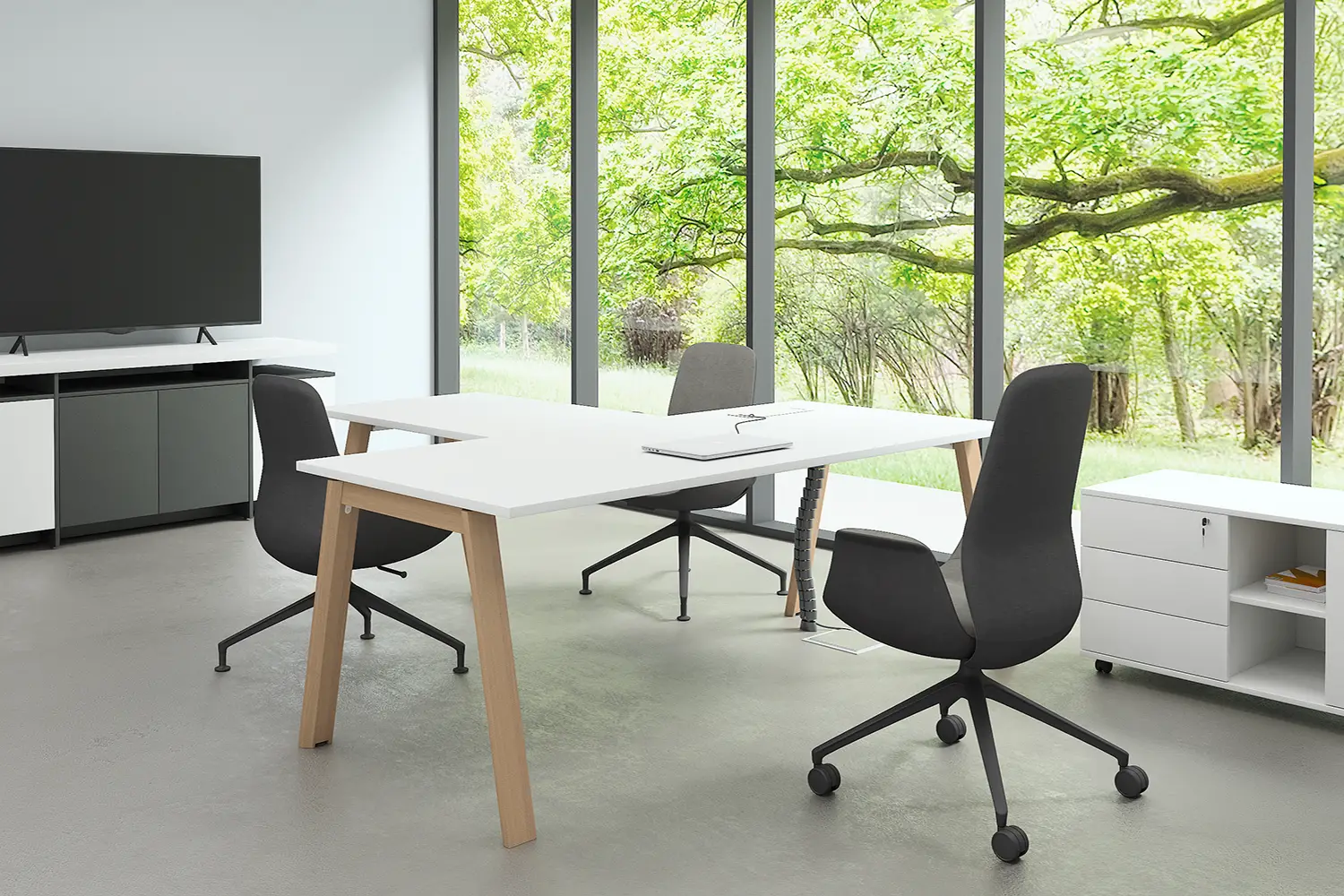 Кабинет руководителя ARTWOOD EXECUTIVE. Стол письменный с брифинг-приставкой Цвет белый
