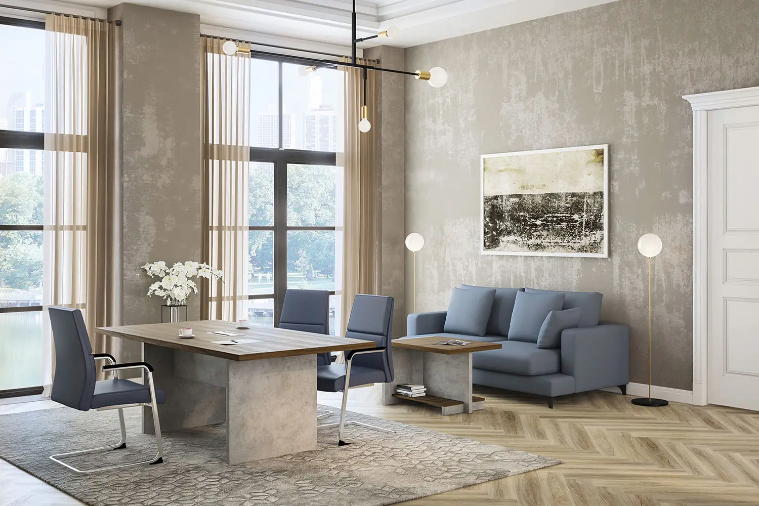 Кабинет руководителя WOOD&STONE. Стол для переговоров, стол журнальный модерн