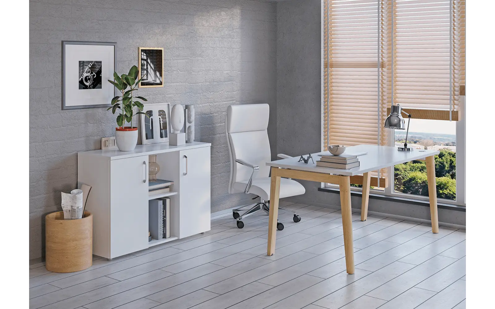 Мебель для персонала ONIX WOOD. Стол прямой на каркасе из массива дуба. Вид 1
