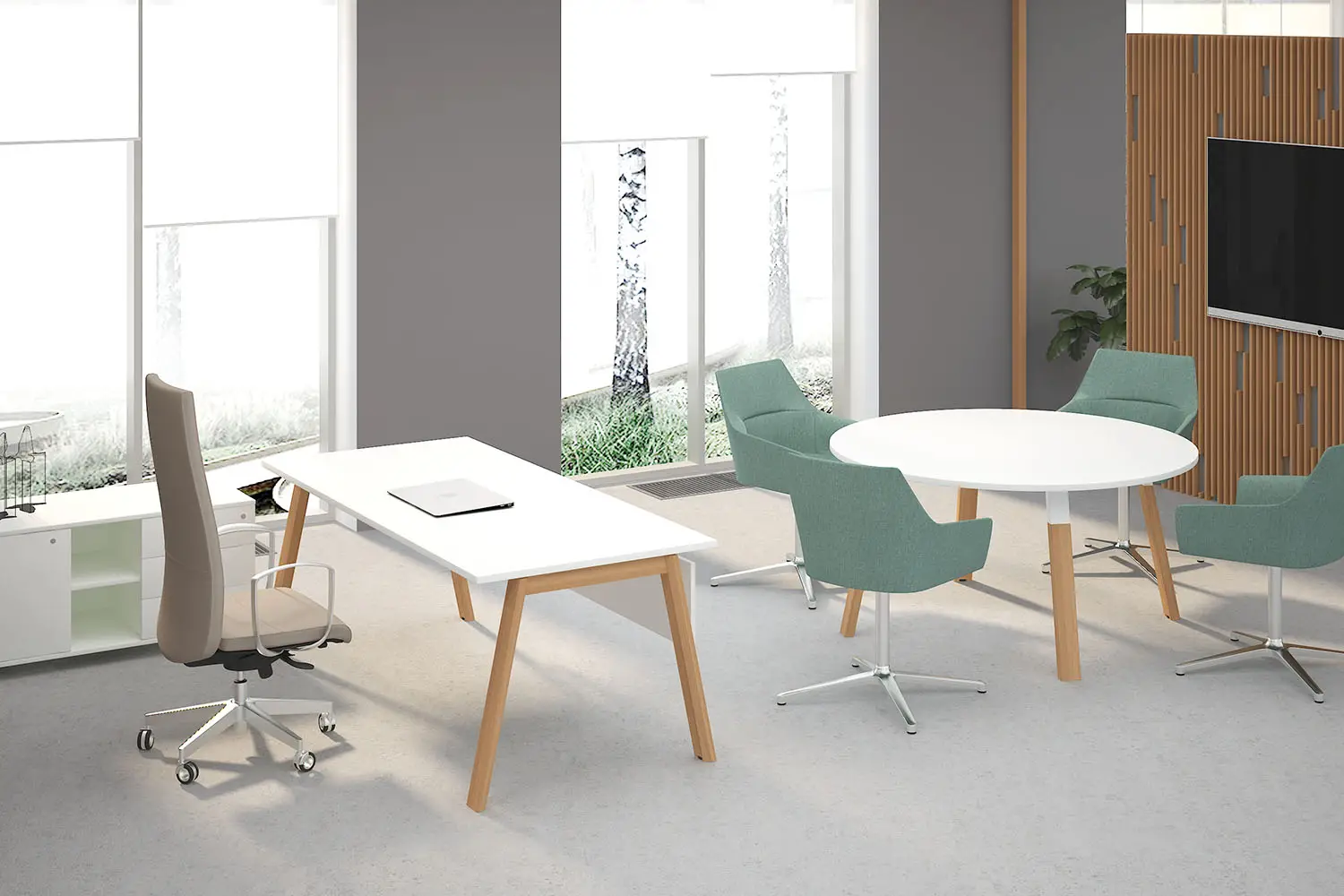 Кабинет руководителя ARTWOOD EXECUTIVE. Стол письменный, стол для переговоров Цвет белый