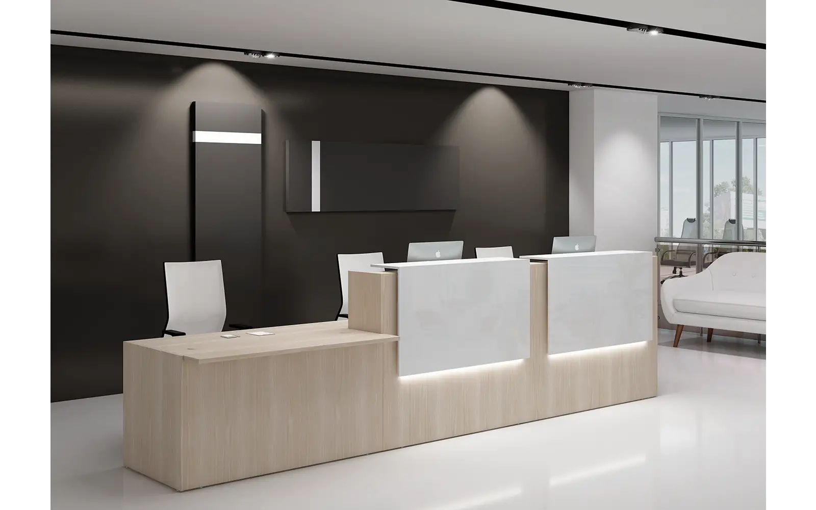 Ресепшн LOUNGE. Стойка ресепшн прямая с подсветкой. Шамони светлый