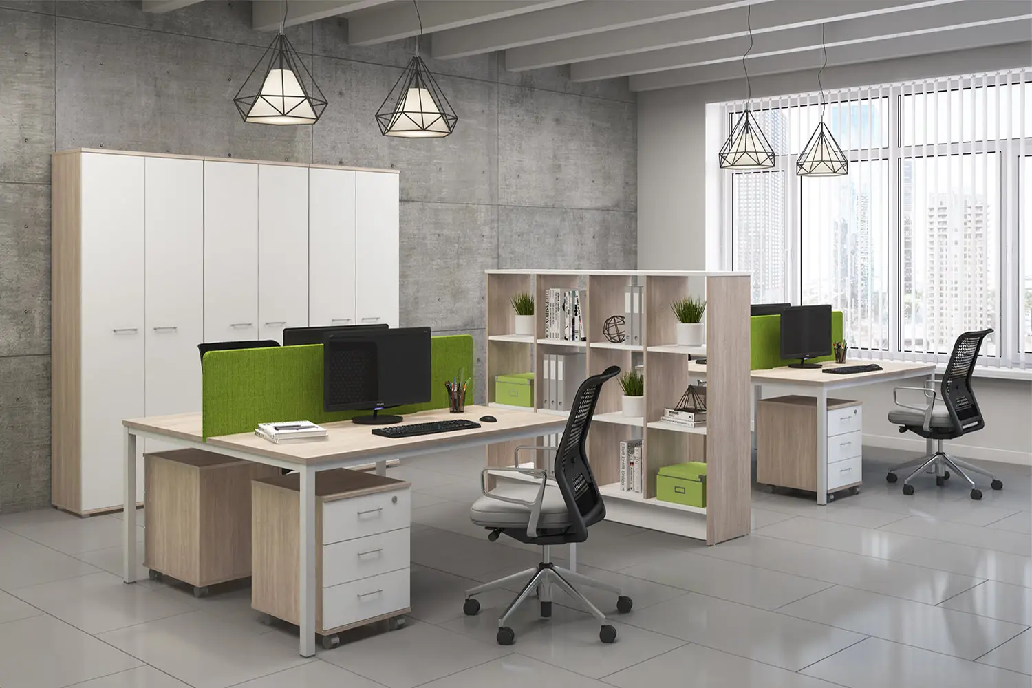 Мебель для персонала PUBLIC COMFORT. Стол-тандем, стеллаж для документов