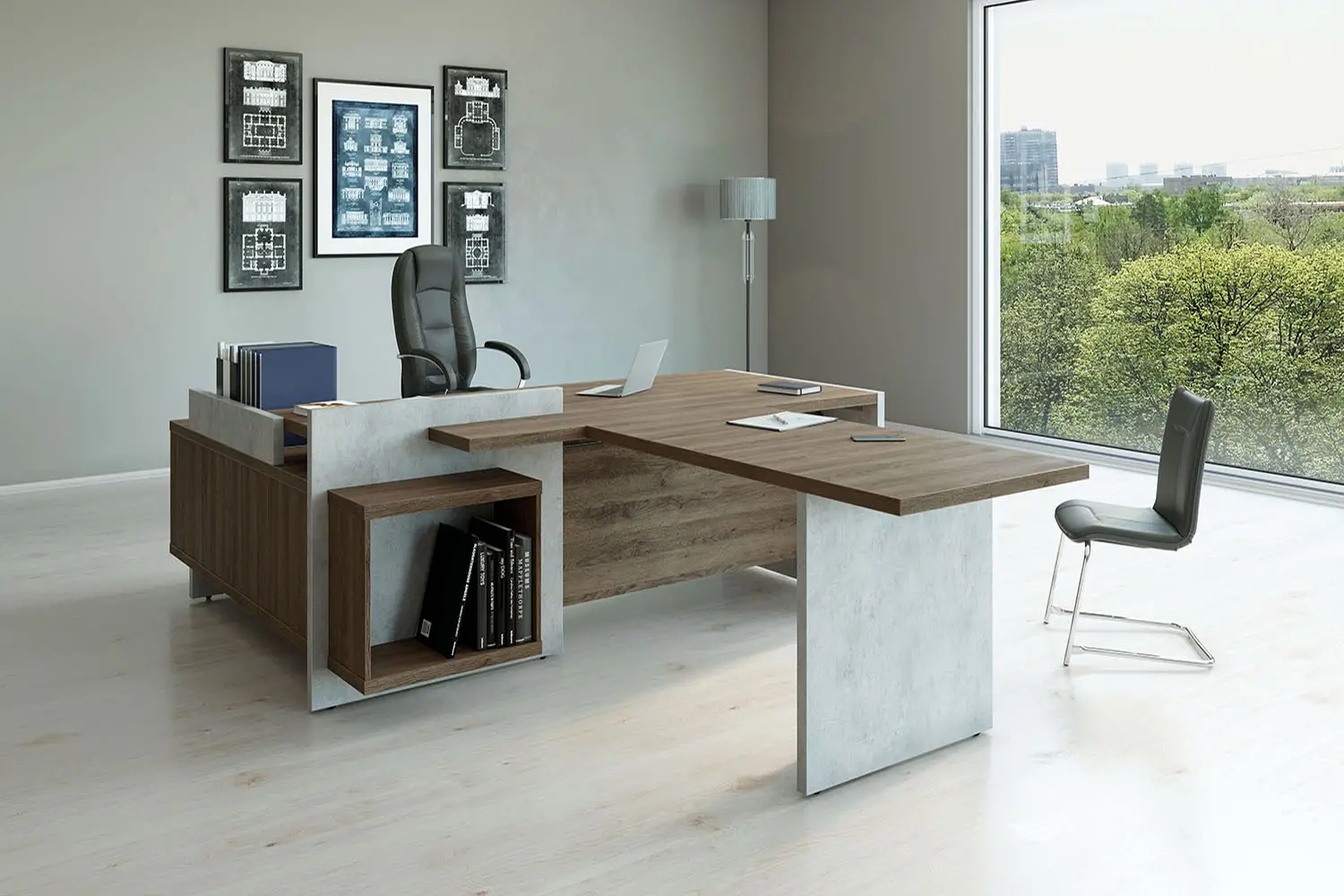 Кабинет руководителя WOOD&STONE. Стол письменный с брифинг-приставкой