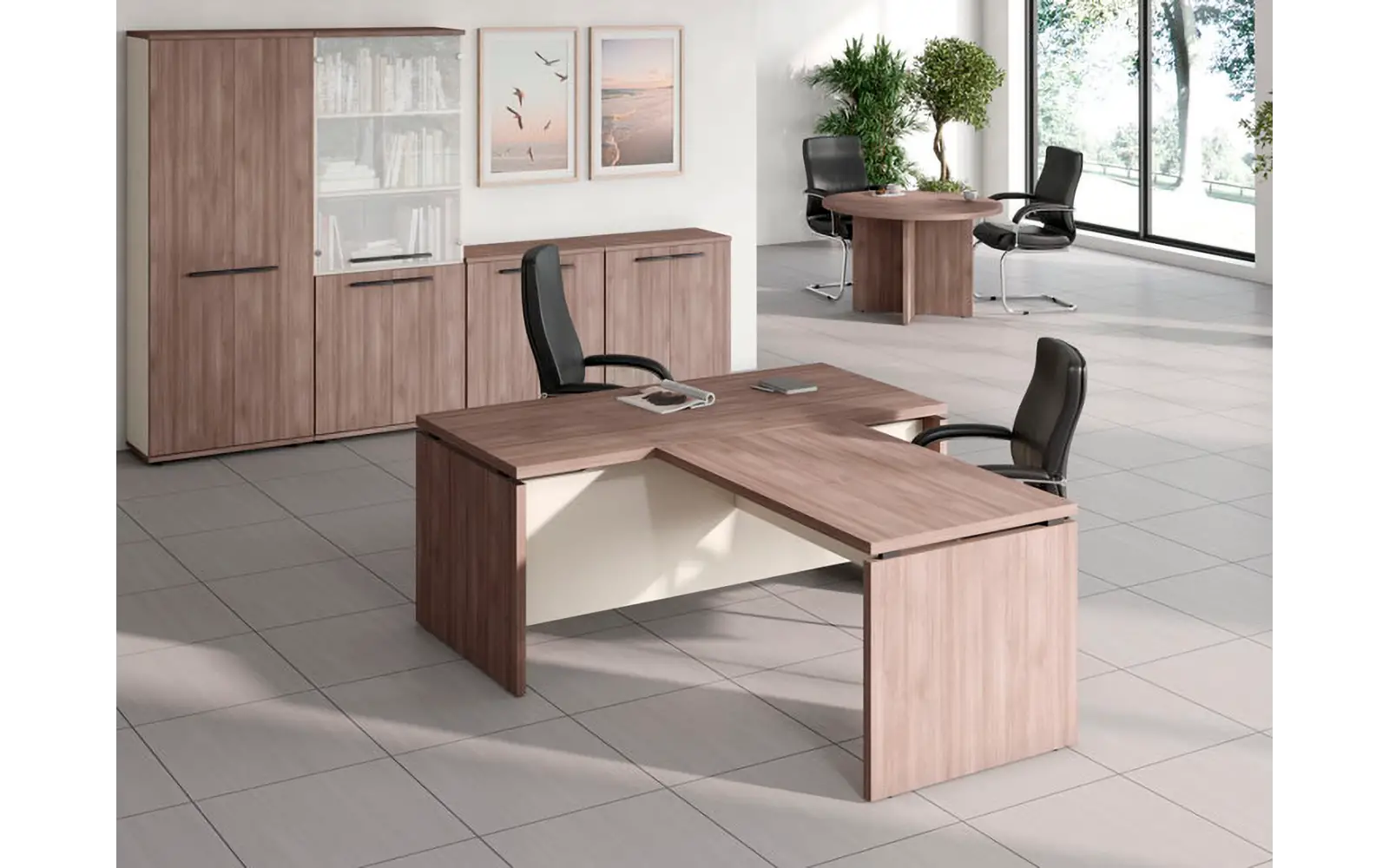Кабинет руководителя NEW LINE Стол руководителя с брифингом Дуб Шамони темный