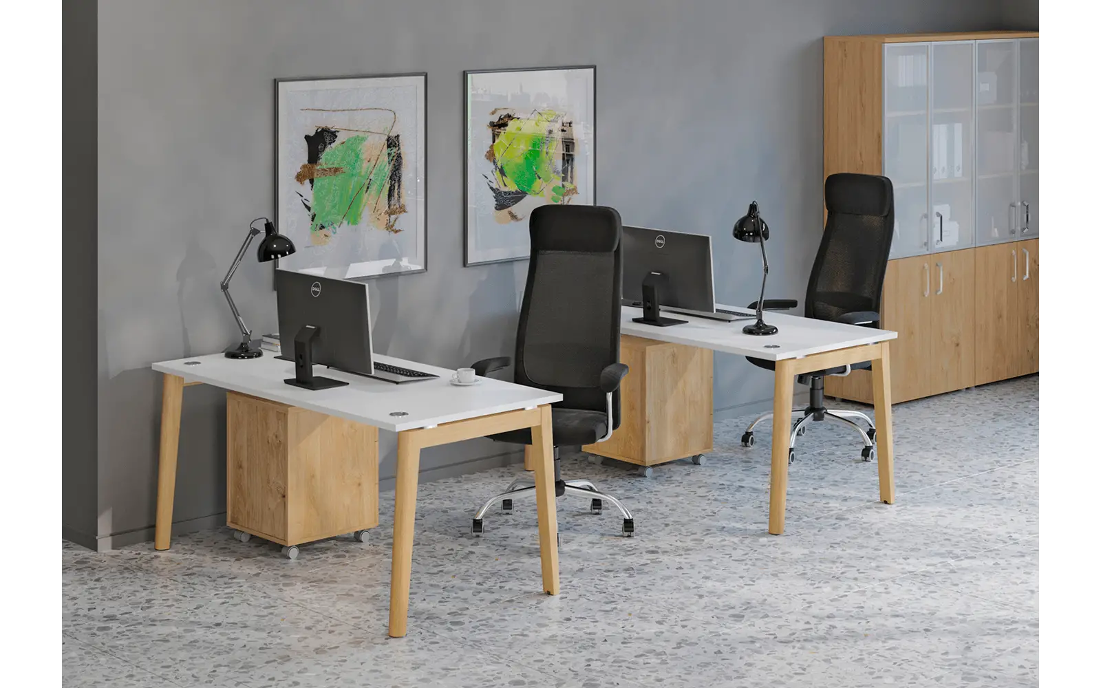 Мебель для персонала ONIX WOOD. Стол прямой на каркасе из массива дуба. Вид 2
