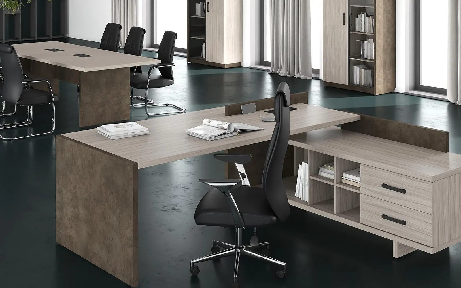 Кабинет руководителя WOOD&STONE (Вуд энд Стоун). Стол руководителя правосторонний