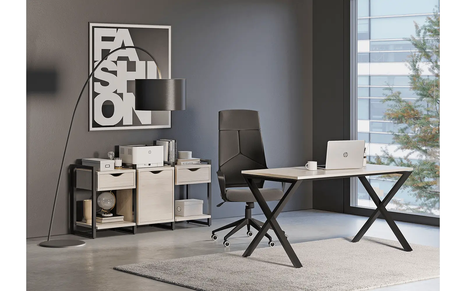 Мебель для персонала LOFT. Стол рабочий в стиле ЛОФТ. Х-образные опоры