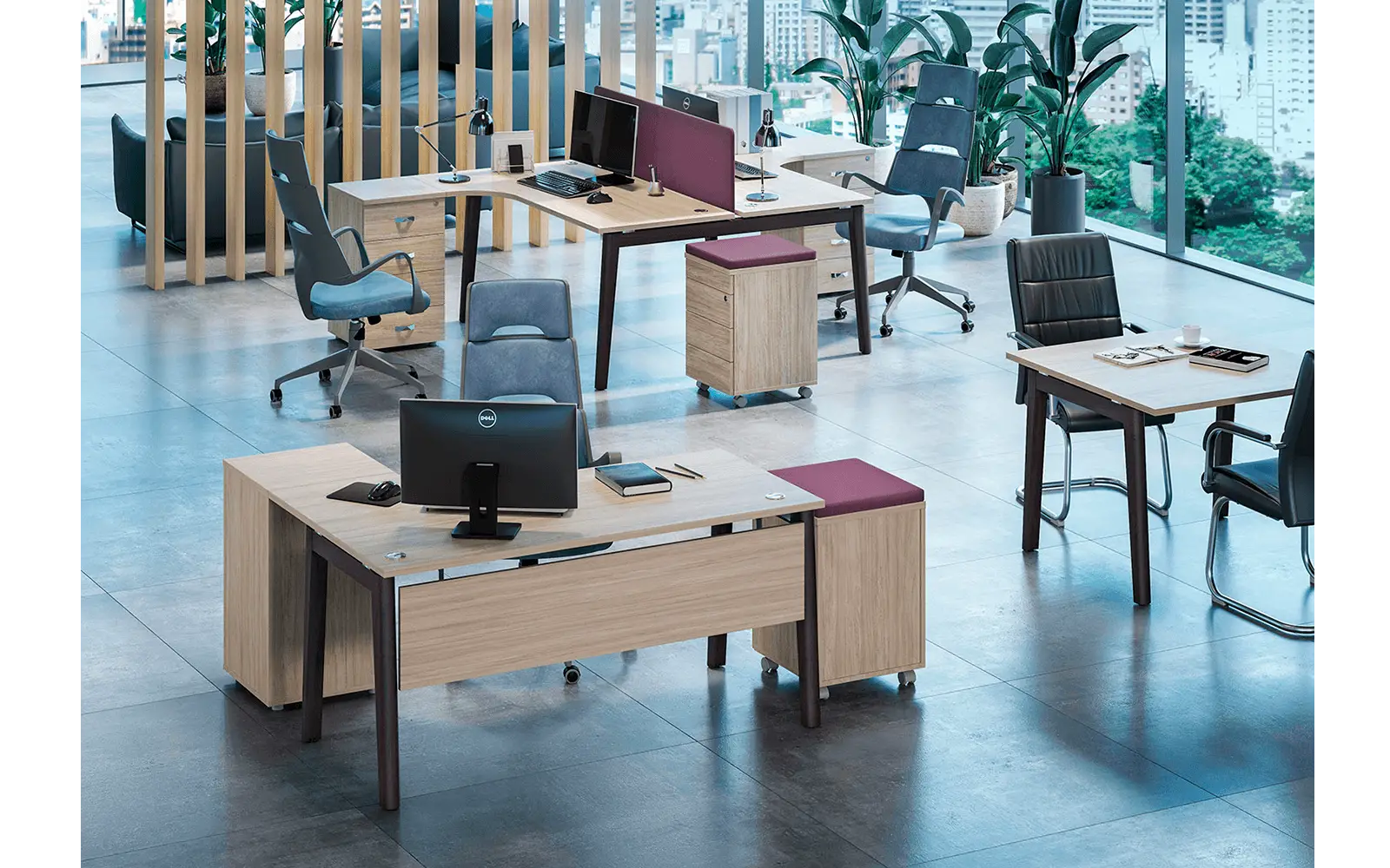Кабинет руководителя ONIX WOOD DIRECT. Столы угловые, опоры массив дуба