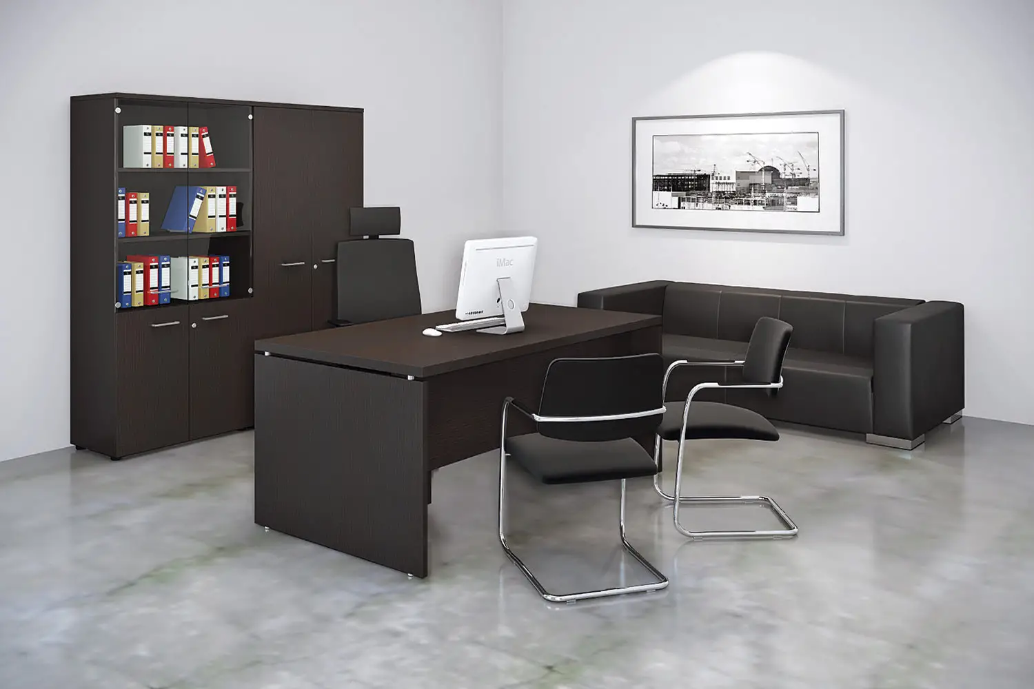 Кабинет руководителя FERMO WOOD. Стол письменный, шкаф для документов Цвет Венге